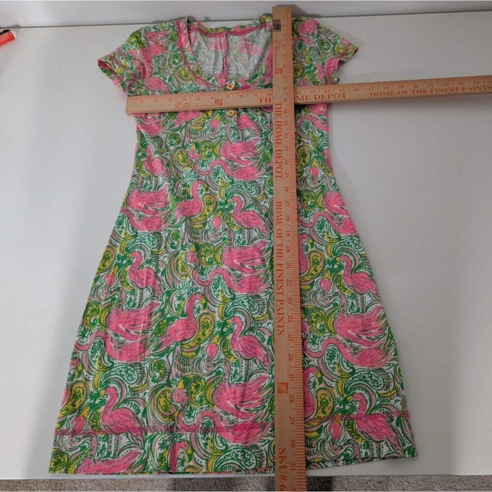 Lilly Pulitzer Flamingo Britton Dress Womens Size XS Green Paisley Hot Wings - Picture 9 of 11